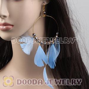Blue Basketball Wives Feather Hoop Earrings With Beads Wholesale