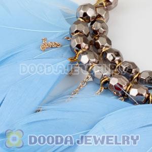 Blue Basketball Wives Feather Hoop Earrings With Beads Wholesale