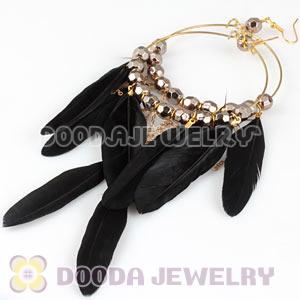 Black Basketball Wives Feather Hoop Earrings With Beads Wholesale