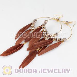 Brown Basketball Wives Feather Hoop Earrings With Beads Wholesale