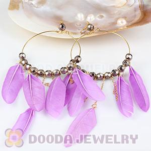 Peach Basketball Wives Feather Hoop Earrings With Beads Wholesale