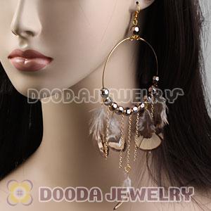 Grizzly Basketball Wives Feather Hoop Earrings With Beads Wholesale