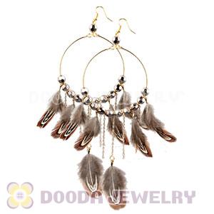 Grizzly Basketball Wives Feather Hoop Earrings With Beads Wholesale