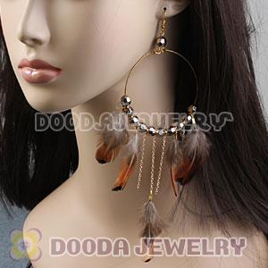 Grizzly Basketball Wives Feather Hoop Earrings With Beads Wholesale