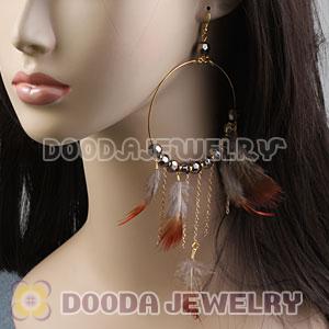 Grizzly Basketball Wives Feather Hoop Earrings With Beads Wholesale