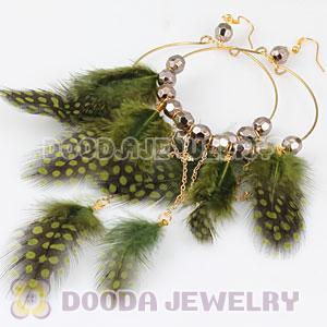 Green Basketball Wives Feather Hoop Earrings With Beads Wholesale