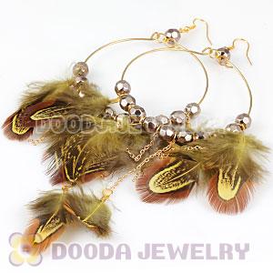 Orange Basketball Wives Feather Hoop Earrings With Beads Wholesale