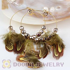 Orange Basketball Wives Feather Hoop Earrings With Beads Wholesale