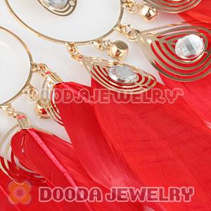 Red Basketball Wives Feather Hoop Earrings Wholesale