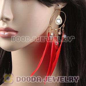 Red Basketball Wives Feather Hoop Earrings Wholesale