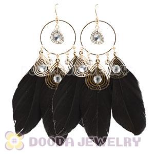 Black Basketball Wives Feather Hoop Earrings Wholesale