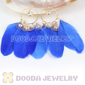 Blue Basketball Wives Feather Hoop Earrings Wholesale