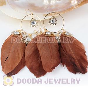 Brown Basketball Wives Feather Hoop Earrings Wholesale