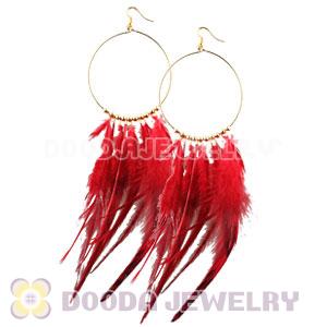 Red Basketball Wives Feather Hoop Earrings Wholesale