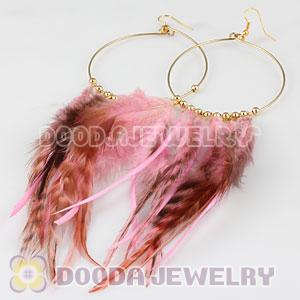 Pink Basketball Wives Feather Hoop Earrings Wholesale