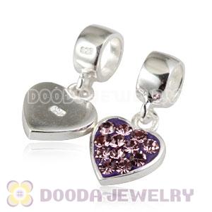 925 Sterling Silver Heart Dangle Charms With Austrian Crystal Wholesale