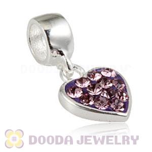 925 Sterling Silver Heart Dangle Charms With Austrian Crystal Wholesale