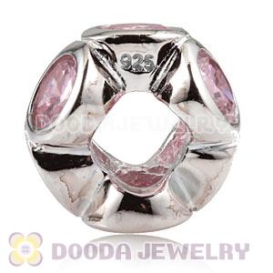 925 Sterling Silver European Style Beads with 6 Pink Stone