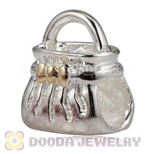 Gold Plated bowknot Charm Jewelry 925 Silver handbag Beads and Charms
