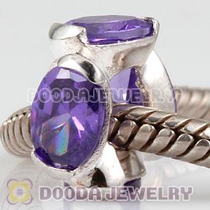 S925 Sterling Silver Charm Jewelry Beads with Purple Stone