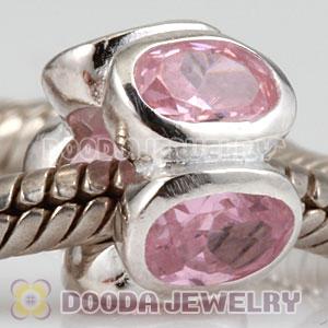 S925 Sterling Silver European Style Beads with Pink Stone
