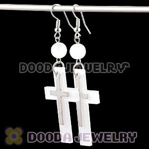 White Crystal Basketball Wives Bamboo Cross Hoop Earrings Wholesale