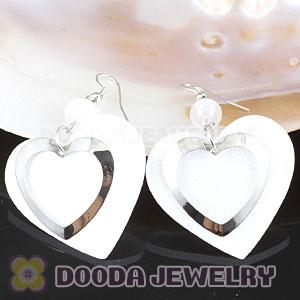 White Crystal Basketball Wives Bamboo Heart Earrings Wholesale