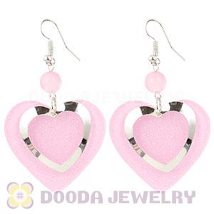 Pink Crystal Basketball Wives Bamboo Heart Earrings Wholesale