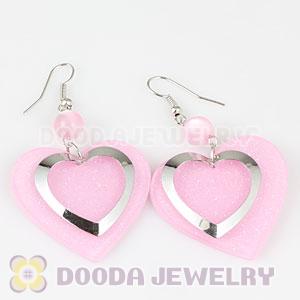 Pink Crystal Basketball Wives Bamboo Heart Earrings Wholesale