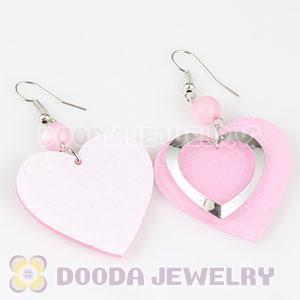 Pink Crystal Basketball Wives Bamboo Heart Earrings Wholesale