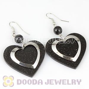 Black Crystal Basketball Wives Bamboo Heart Earrings Wholesale