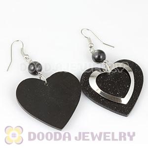 Black Crystal Basketball Wives Bamboo Heart Earrings Wholesale