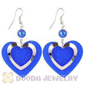 Blue Crystal Basketball Wives Bamboo Heart Earrings Wholesale