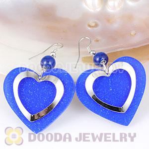 Blue Crystal Basketball Wives Bamboo Heart Earrings Wholesale