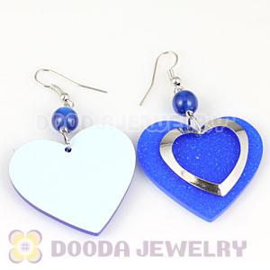Blue Crystal Basketball Wives Bamboo Heart Earrings Wholesale
