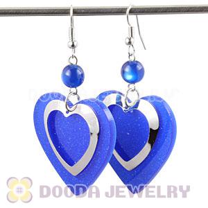 Blue Crystal Basketball Wives Bamboo Heart Earrings Wholesale
