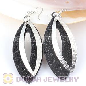 Black Crystal Basketball Wives Bamboo Hoop Earrings Wholesale