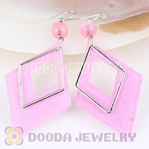 Pink Crystal Basketball Wives Bamboo Diamond Hoop Earrings Wholesale