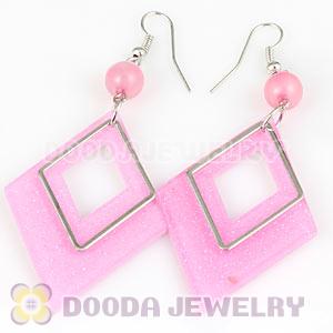 Pink Crystal Basketball Wives Bamboo Diamond Hoop Earrings Wholesale