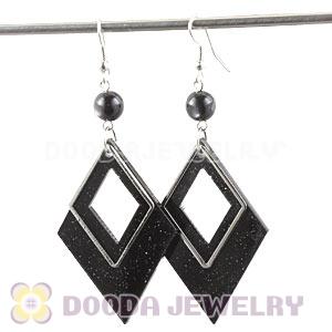 Black Crystal Basketball Wives Bamboo Diamond Hoop Earrings Wholesale