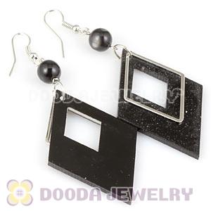 Black Crystal Basketball Wives Bamboo Diamond Hoop Earrings Wholesale