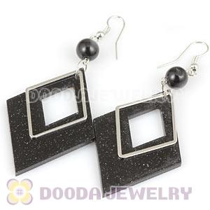 Black Crystal Basketball Wives Bamboo Diamond Hoop Earrings Wholesale