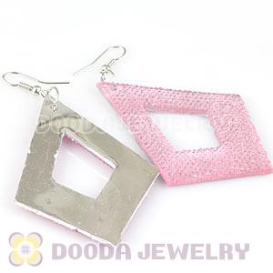Pink Crystal Basketball Wives Diamond Bamboo Hoop Earrings Wholesale 