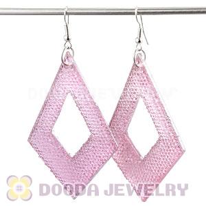 Pink Crystal Basketball Wives Diamond Bamboo Hoop Earrings Wholesale 