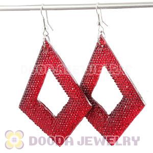 Red Crystal Basketball Wives Diamond Bamboo Hoop Earrings Wholesale 
