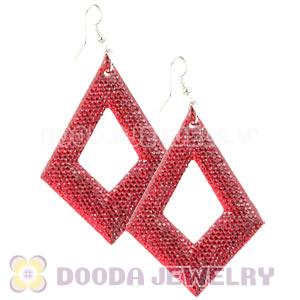 Red Crystal Basketball Wives Diamond Bamboo Hoop Earrings Wholesale 
