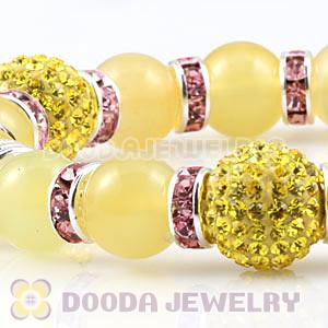 Yellow Agate Beaded Basketball Wives Bracelets With Czech Crystal Beads 