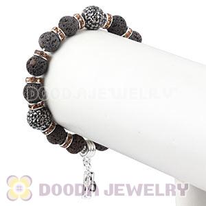 Lava Stone Beaded Basketball Wives Bracelets With Czech Crystal Beads 