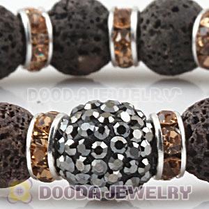 Lava Stone Beaded Basketball Wives Bracelets With Czech Crystal Beads 