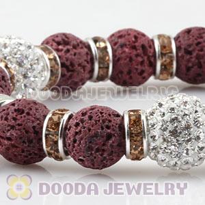 Lava Stone Beaded Basketball Wives Bracelets With Czech Crystal Beads 